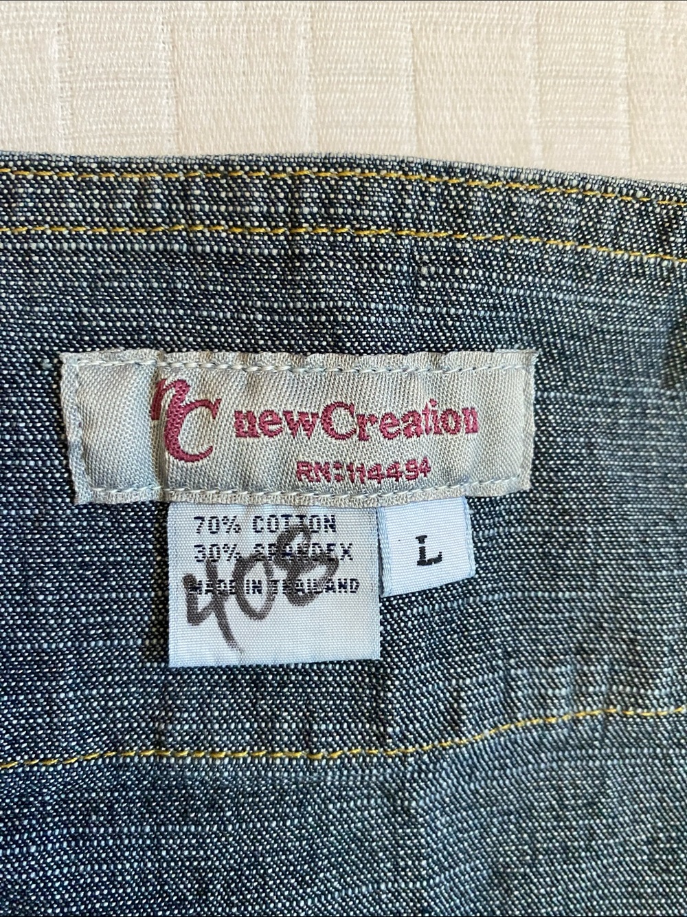 NC NEW CREATION 70% Cotton Embroidered Dark Blue Denim A-Line Skirt - Picture 7 of 8
